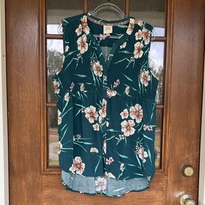Knox Rose Teal Floral Sleeveless Blouse